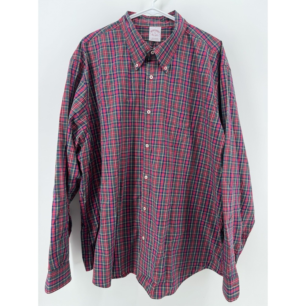 Brooks Brothers Shirt Men XXL Red Plaid Cotton Button Down Long Sleeve Casual